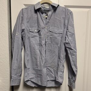 Express Men's Navy and White Striped Button Down Shirt